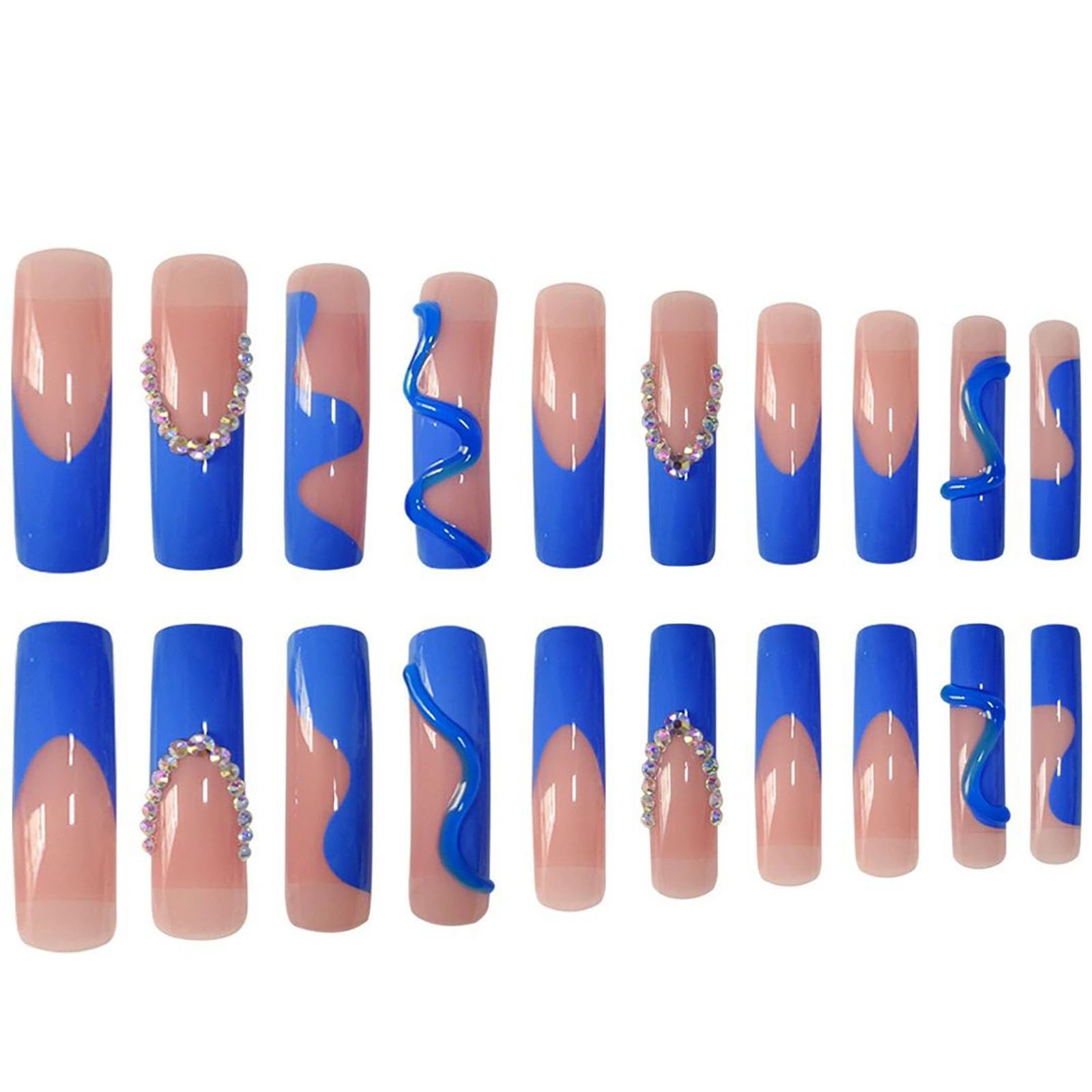 RTKHFZE press-on nails blue embossed design for quick glam looks