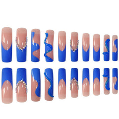 RTKHFZE press-on nails blue embossed design for quick glam looks