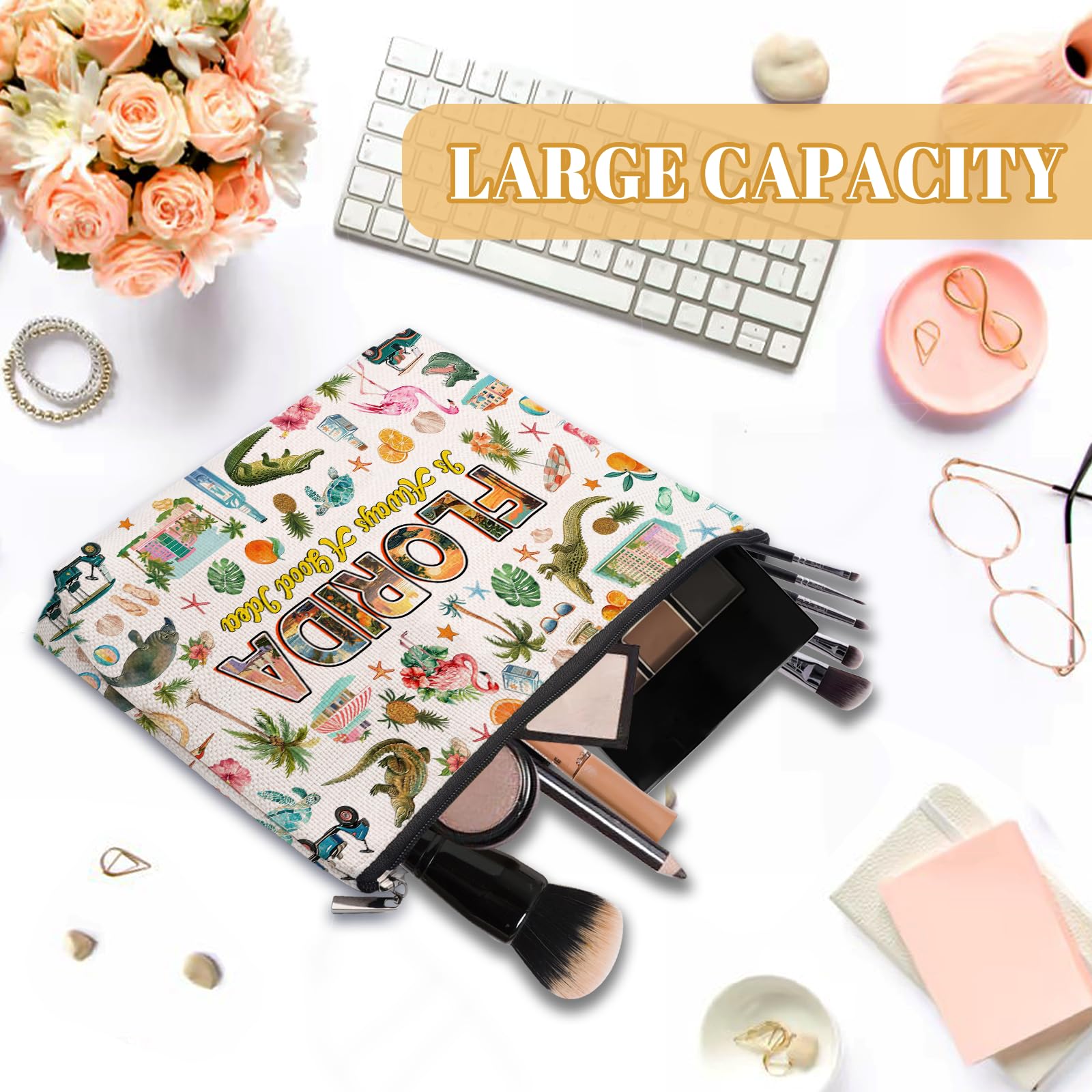 RTTLALUO Florida makeup bag canvas texture shows quality material.