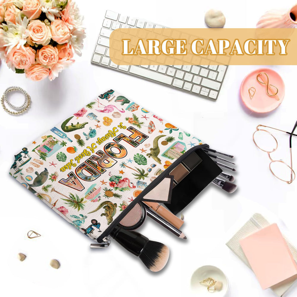 RTTLALUO Florida makeup bag canvas texture shows quality material.