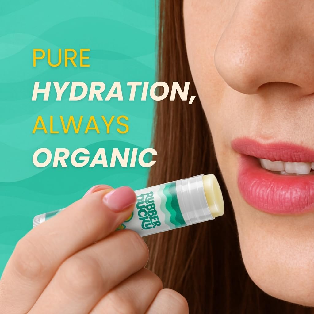 Rubber Ducky spearmint lip balm 3-pack twist-up cap for easy application.