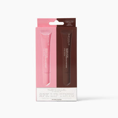 Ruby & Millie bow-coffee shade swatch on lips.