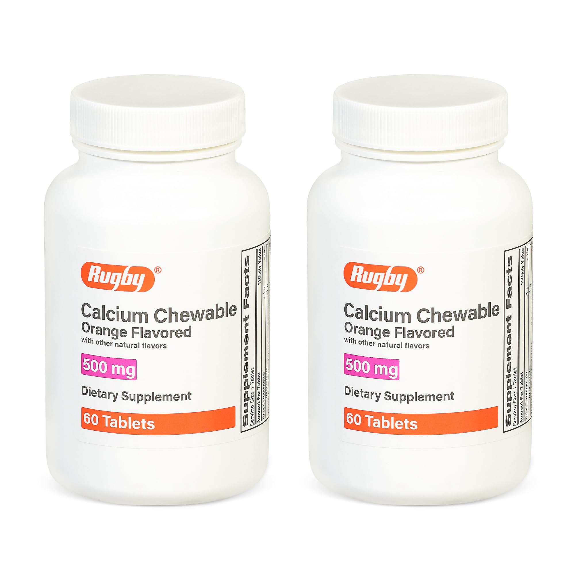 Rugby Calcium Chewable Tablets orange flavor bottle front - 60 count