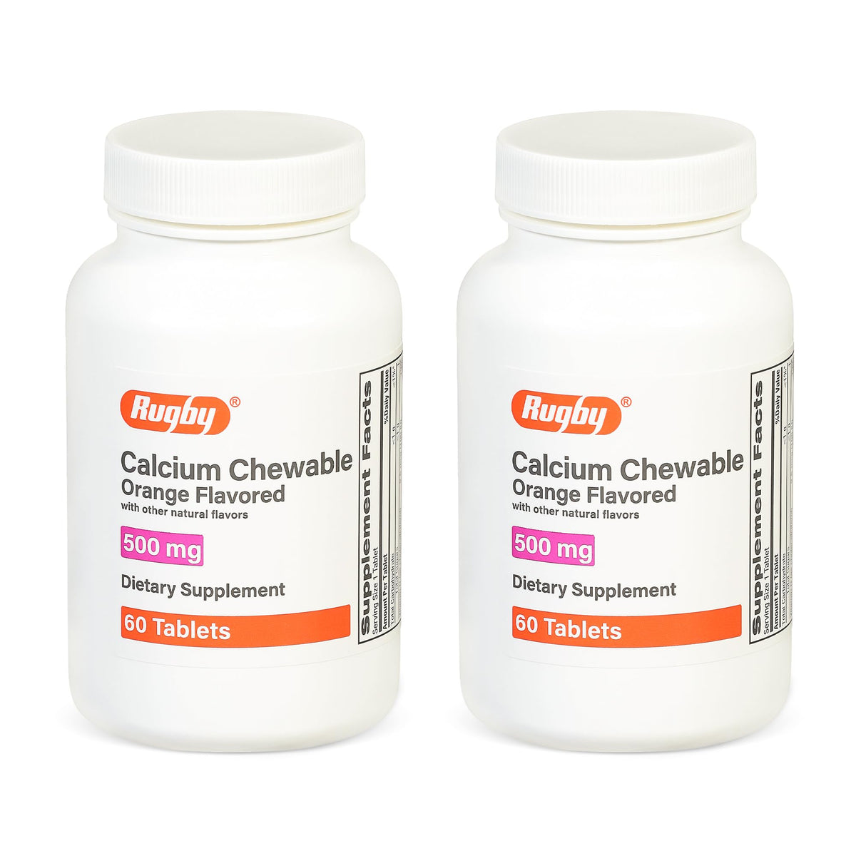 Rugby Calcium Chewable Tablets orange flavor bottle front - 60 count