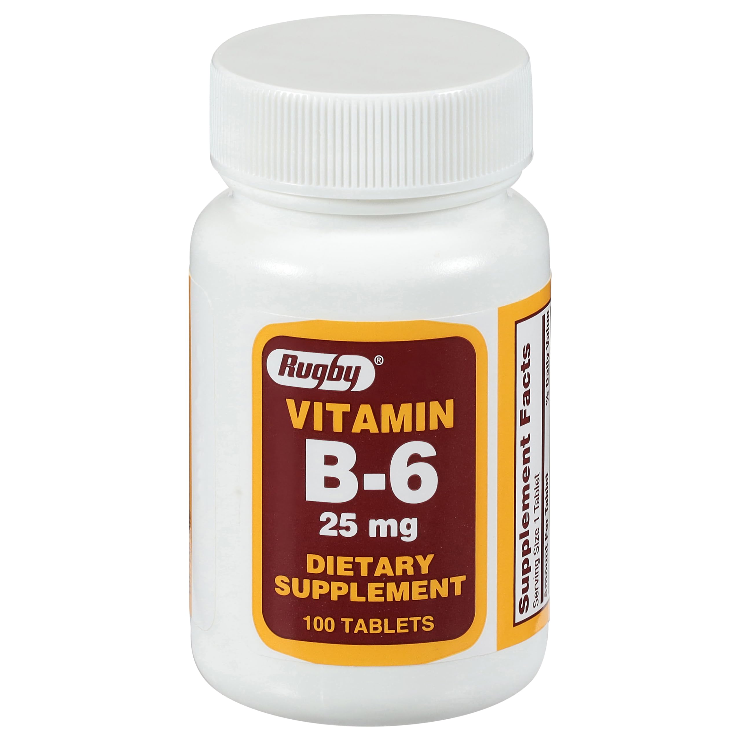 Rugby Vitamin B-6 25mg tablets bottle label