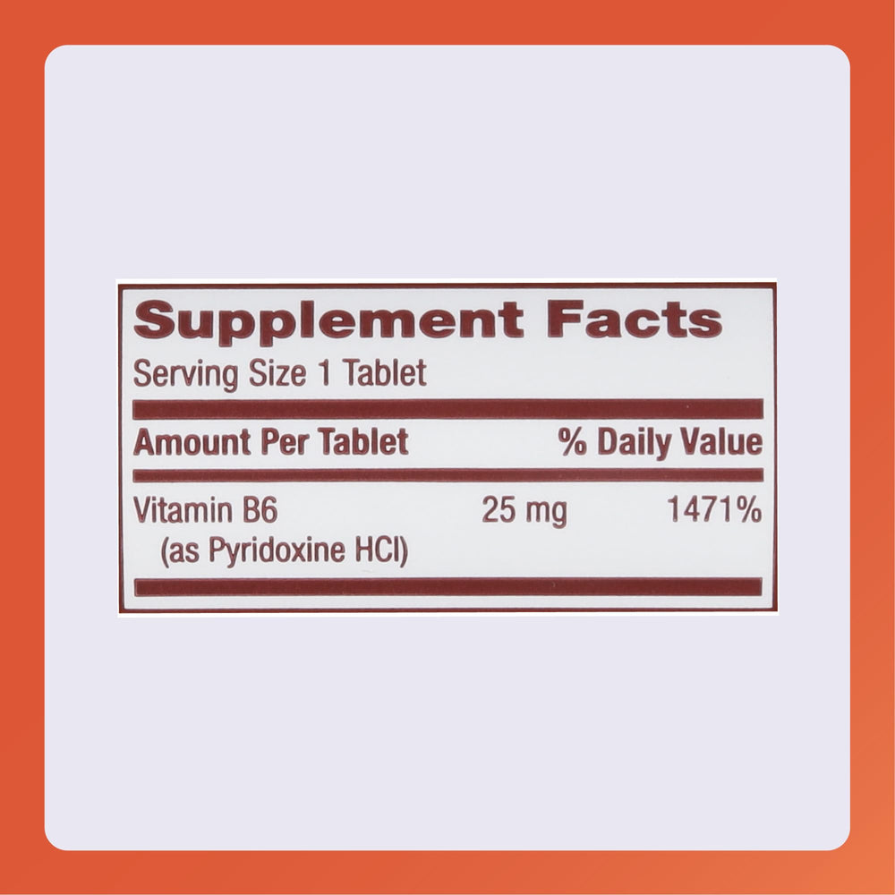 Rugby Vitamin B-6 25mg tablets with bottle and packaging