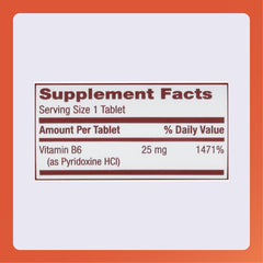 Rugby Vitamin B-6 25mg tablets with bottle and packaging