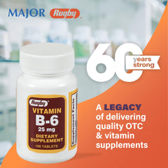 100-count bottle of Rugby Vitamin B-6 dietary supplement