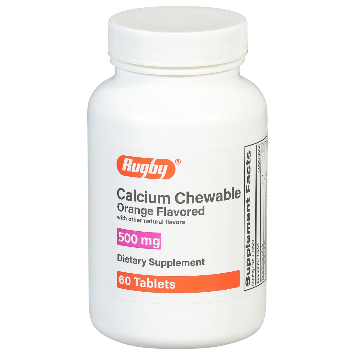 Rugby Calcium 500mg Orange Flavor Chewable Tablets bottle - 60 count