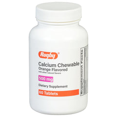 Rugby Calcium 500mg Orange Flavor Chewable Tablets bottle - 60 count