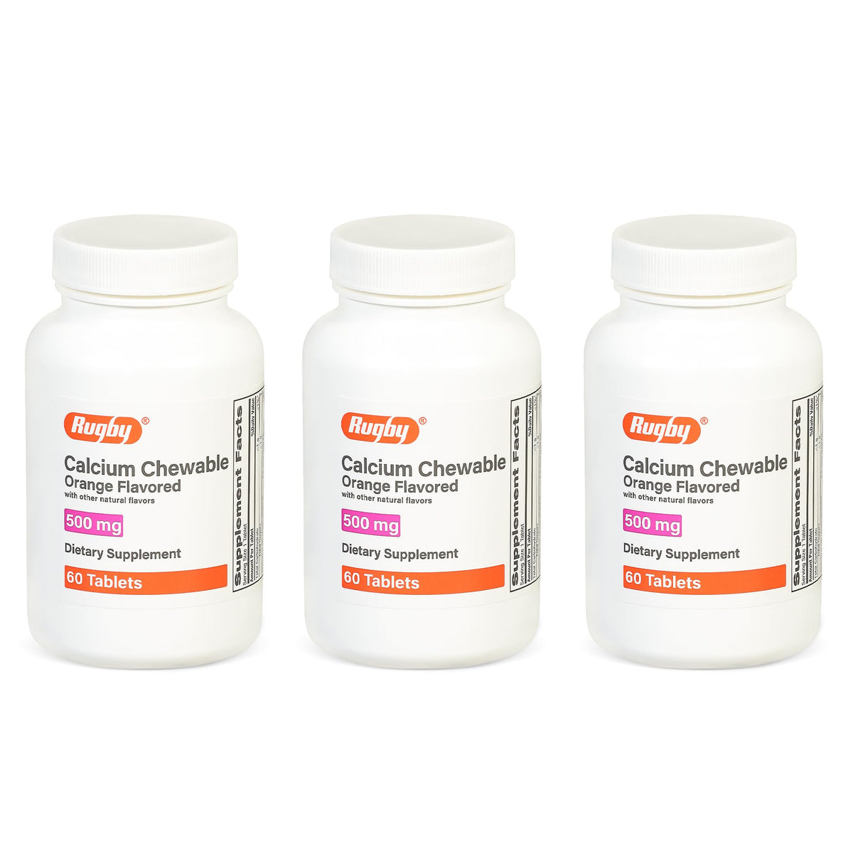 Rugby calcium chewable tablets orange flavor bottle – 60 count