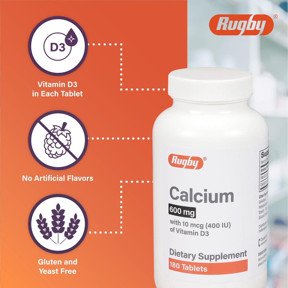 Vitamin D3 (10 mcg/400 IU) graphic on Rugby Calcium Tablet
