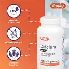 Vitamin D3 (10 mcg/400 IU) graphic on Rugby Calcium Tablet