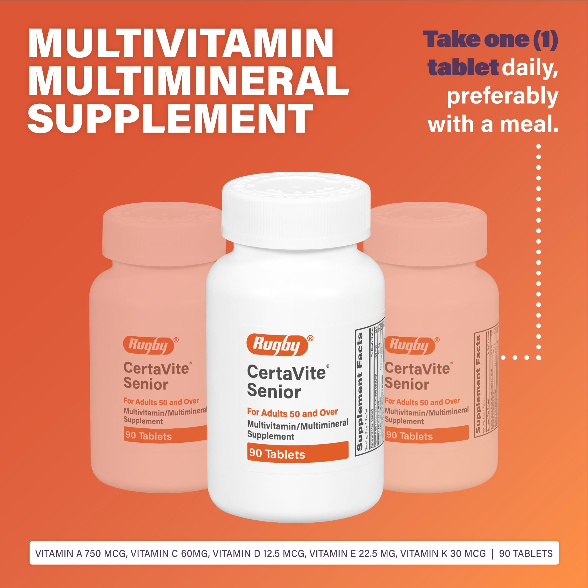 Close-up of Rugby CertaVite Senior Multivitamin/Multimineral tablets