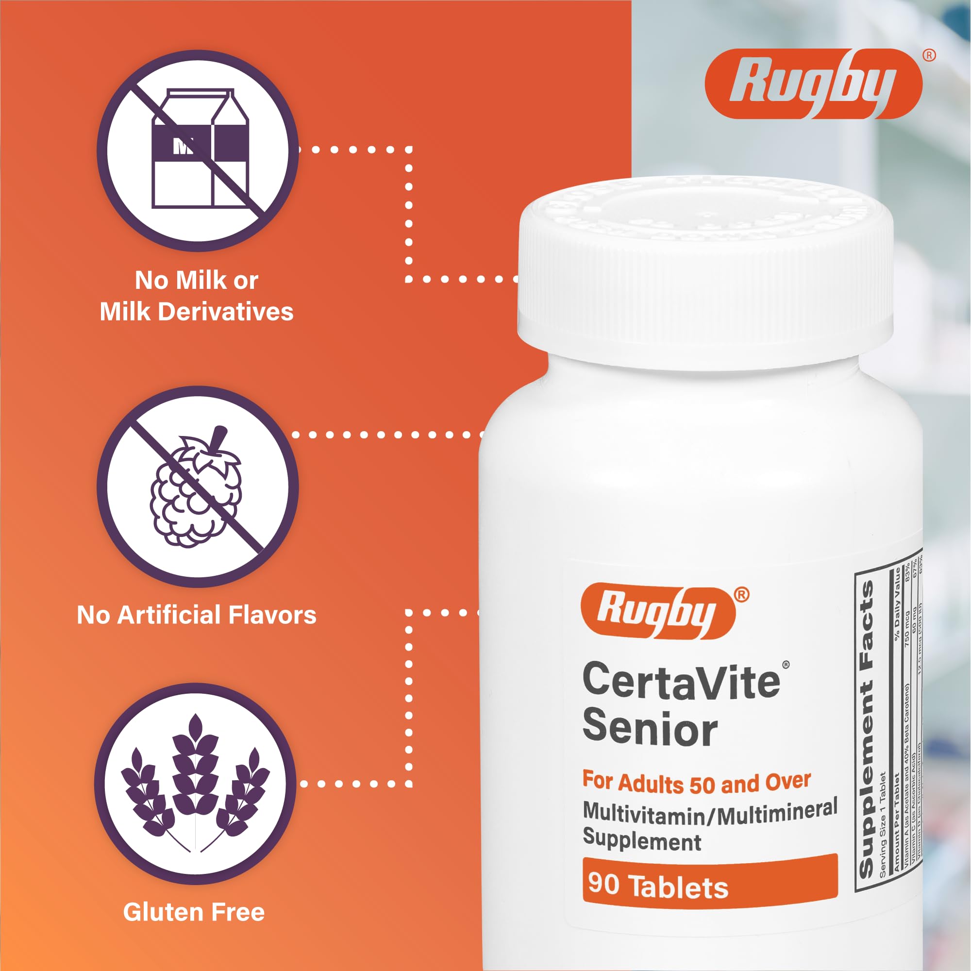 Rugby Laboratories branding and Senior Multivitamin packaging