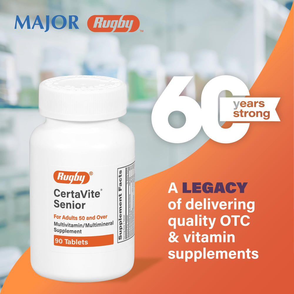 Front view of the 90-tablet rugby certavite senior bottle – 1 pack