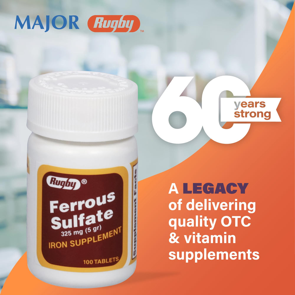 Boxed Rugby Ferrous Sulfate 100 count bottle