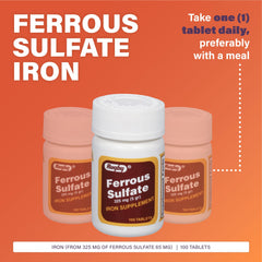 Close-up of Rugby Ferrous Sulfate 325mg tablet