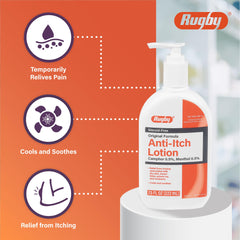 Rugby Laboratories anti-itch lotion cooling sensation demonstrates immediate relief potential.