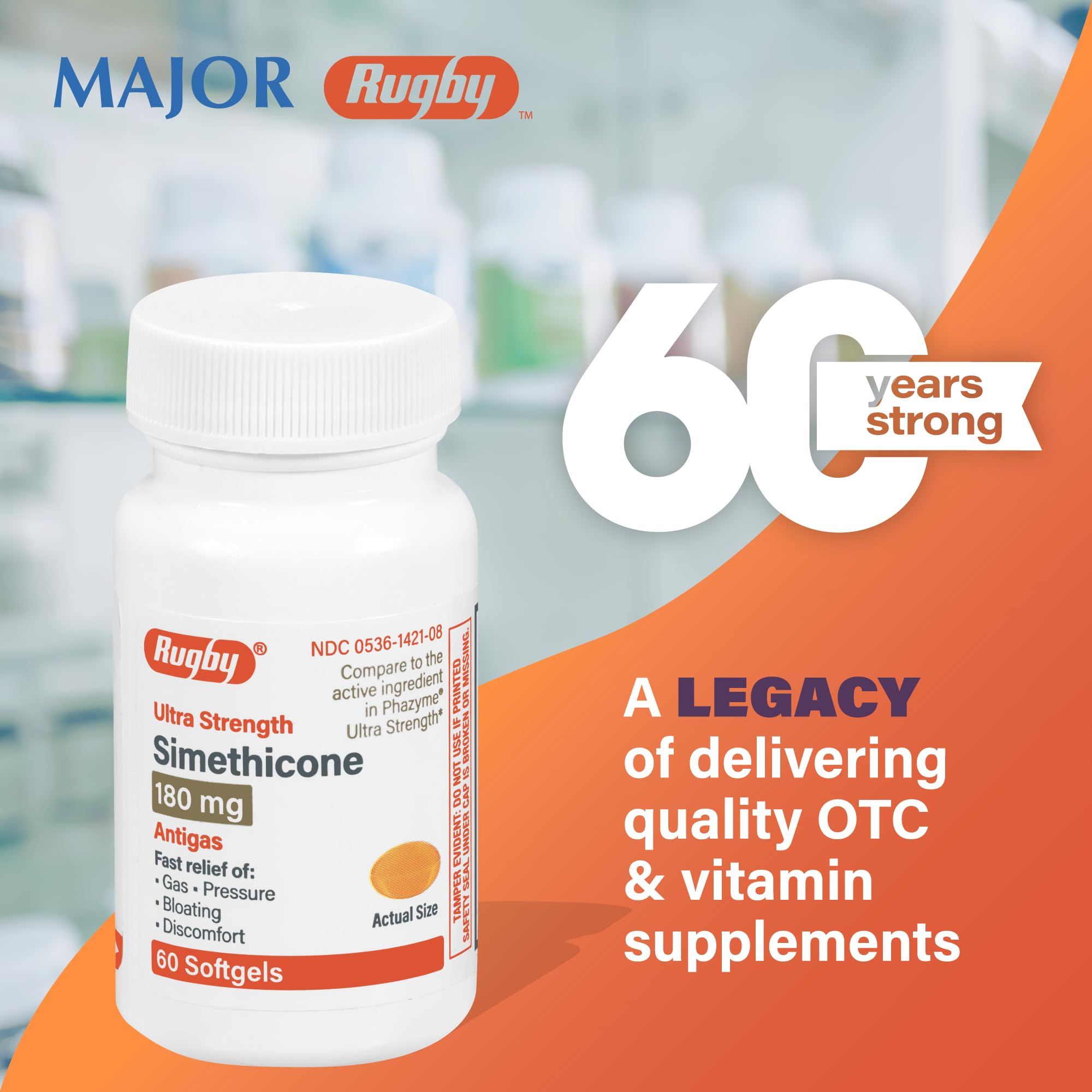 Rugby Laboratories brand logo signals trusted adult OTC relief.