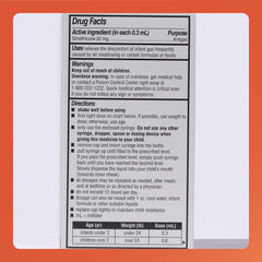 Rugby Laboratories dye-free infants gas drops with measuring droppers and dosing guidelines.