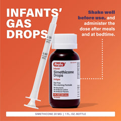 Rugby Laboratories dye-free infants gas drops dropper action illustrating easy dosing.