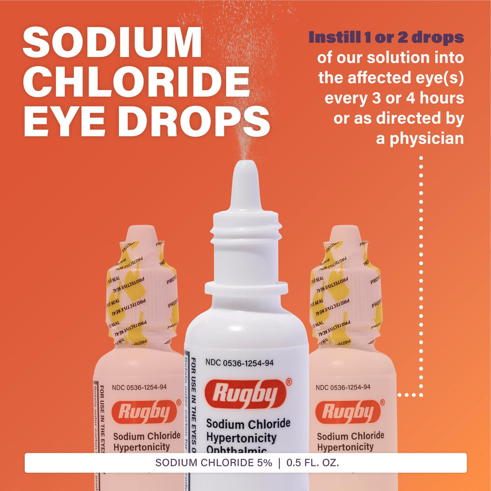 Rugby Laboratories eye solution 5 percent side view demonstrates easy application and portability