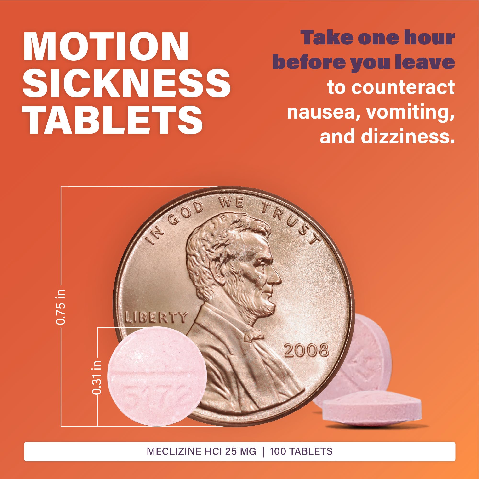 Rugby Laboratories meclizine chewable tablets packaging visible for easy travel kit inclusion.