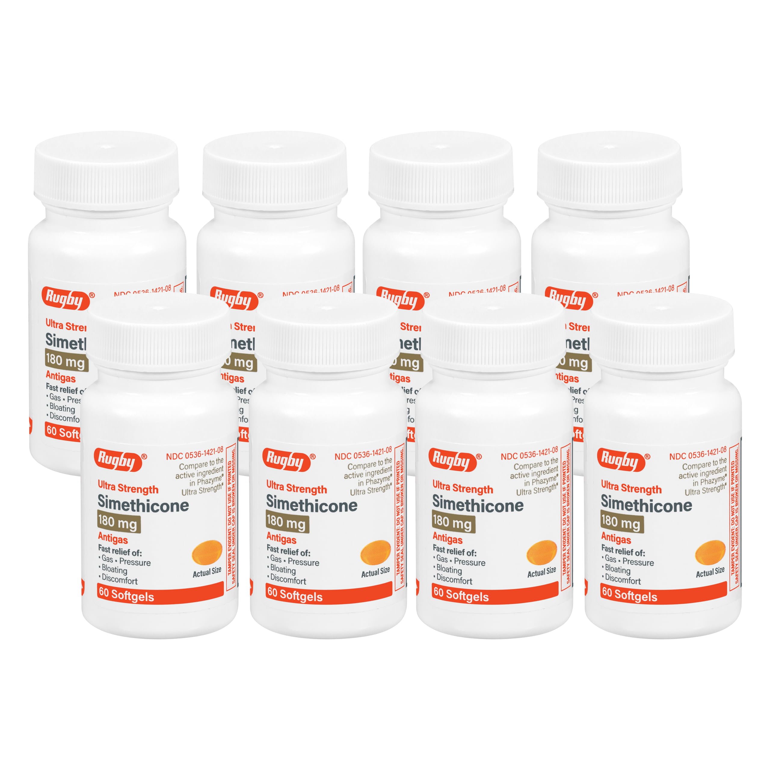 Rugby Laboratories ultra-strength simethicone softgels show fast gas relief after meals