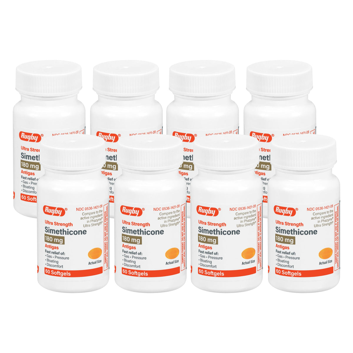 Rugby Laboratories ultra-strength simethicone softgels show fast gas relief after meals