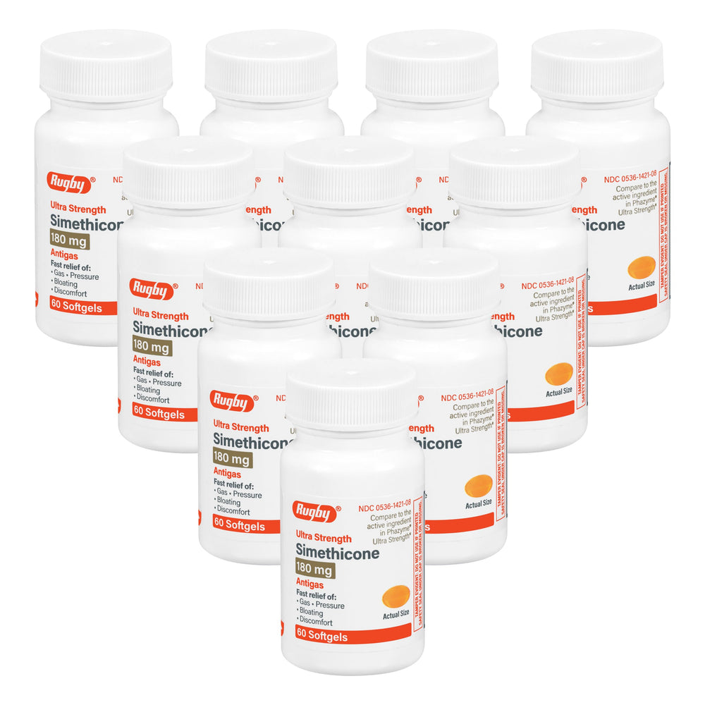 Rugby Laboratories ultra strength softgels packaging signals reliable gas relief.