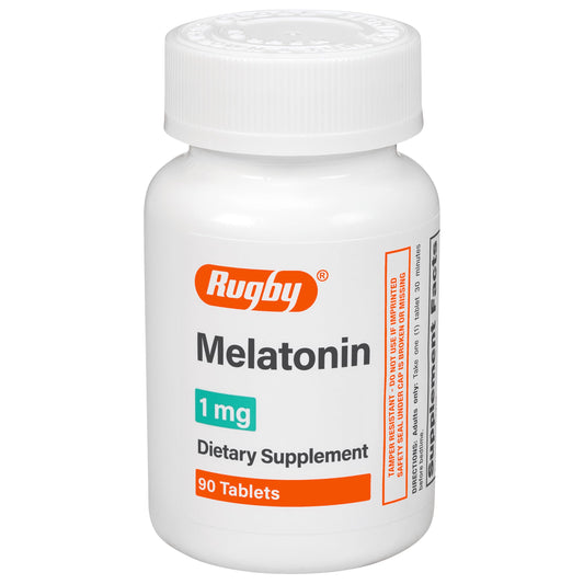 Rugby Melatonin 1mg Tablets bottle and label