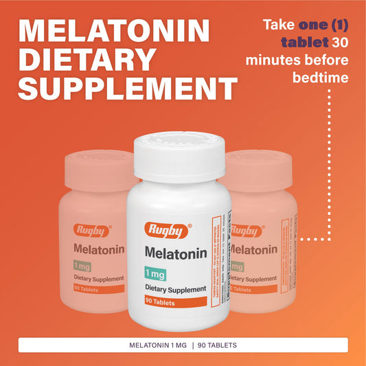 Close-up of Rugby Melatonin 1mg Tablets tablet