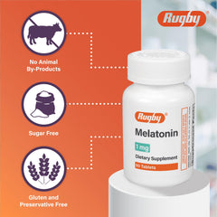 Rugby Melatonin 1mg Tablets packaging and bottle