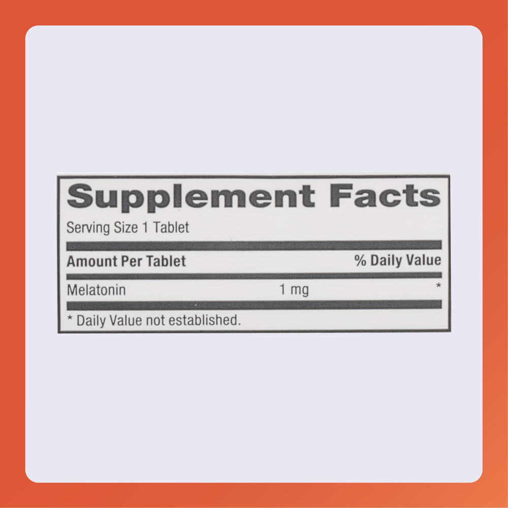 90-count bottle of Rugby Melatonin tablets on white background