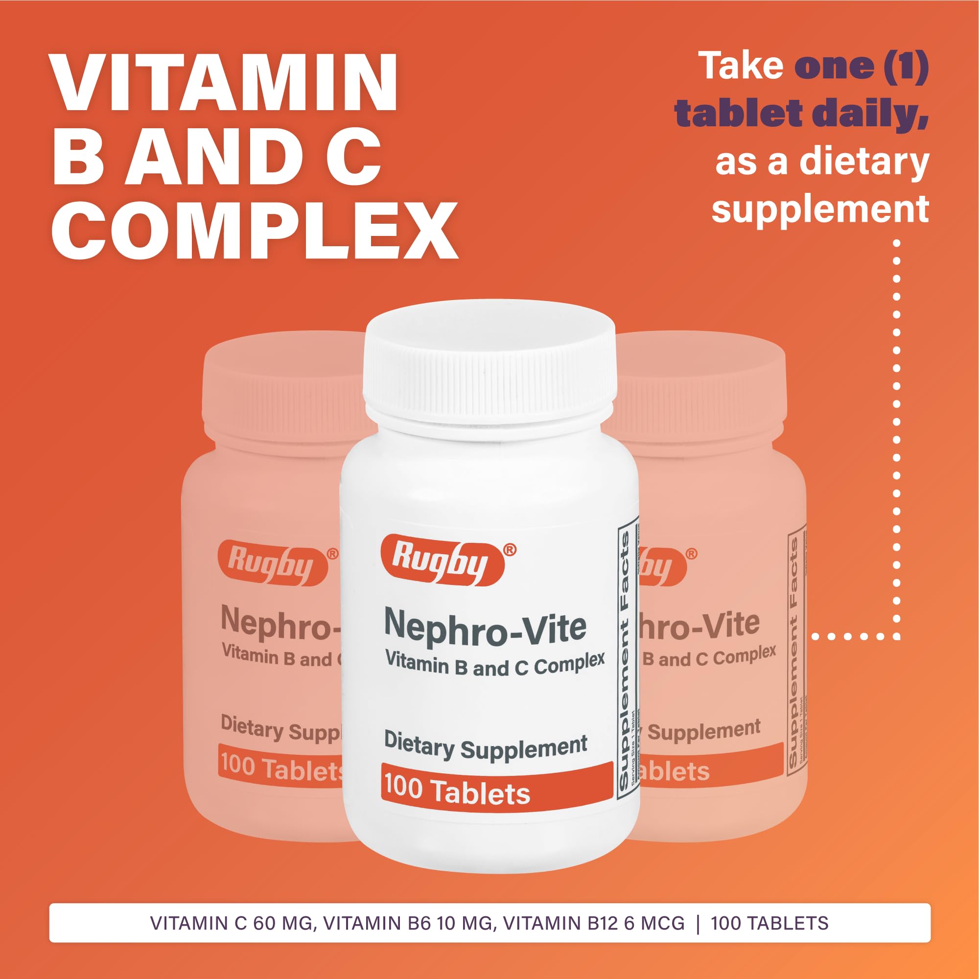 Close-up of Rugby Nephro-Vite bottle label