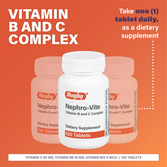 Close-up of Rugby Nephro-Vite bottle label