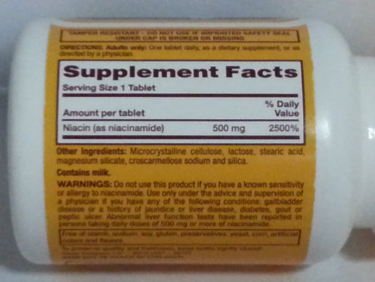 Rugby Niacinamide 500mg tablets bottle label - image 2