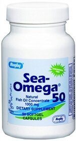 Rugby Sea-Omega Omega-3 Fish Oil bottle label, 1000mg per softgel, pack of 3