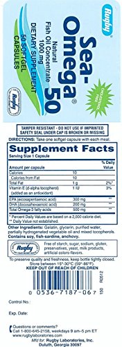 Softgel capsules of Rugby Sea-Omega Omega-3 fish oil concentrate, 1000mg each, pack of 3