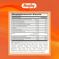 Rugby Tab-A-Vite multivitamin bottle back label with supplement facts