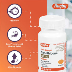 Rugby Ultra Strength Simethicone gas relief pack front demonstrates two-pack value.