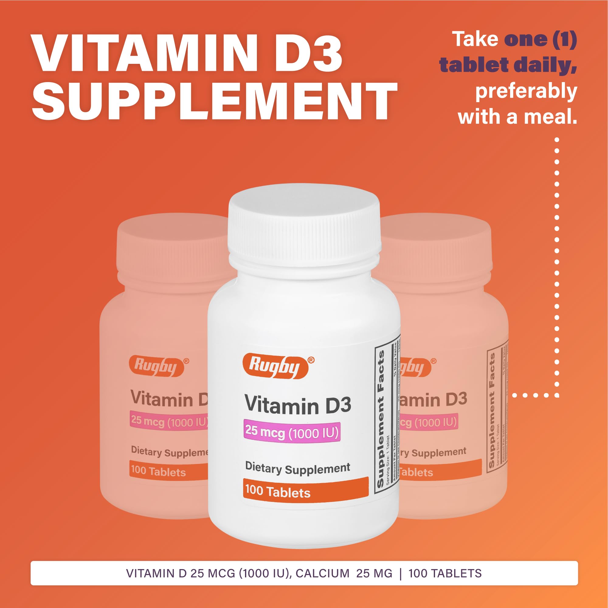 Tablets from Rugby Vitamin D3 1000 IU packaging