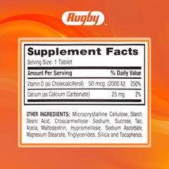 Close-up of Rugby Vitamin D3 tablets