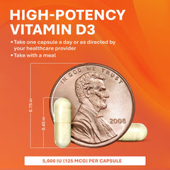 Nutrition label for Rugby Vitamin D3 5000 IU supplement