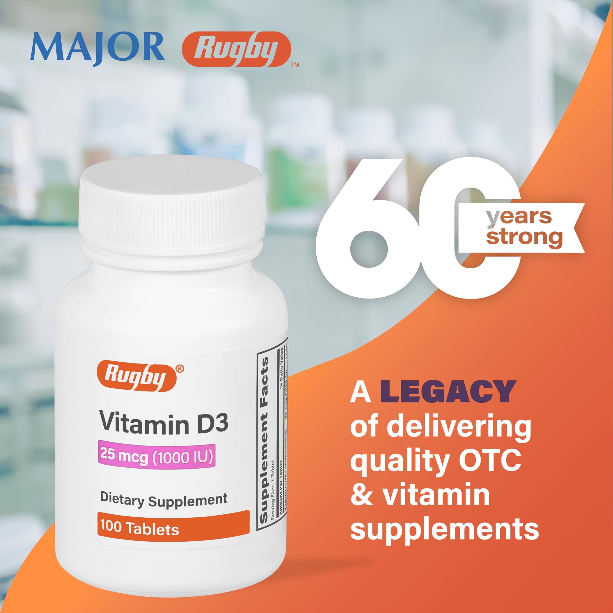Top view of Rugby Vitamin D3 bottle cap with label