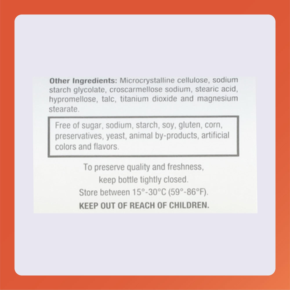 Packaging detail indicating sugar-free, gluten-free, corn-free and preservatives-free