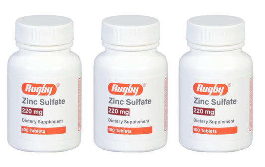 Rugby Zinc Sulfate 220 mg tablets bottle label
