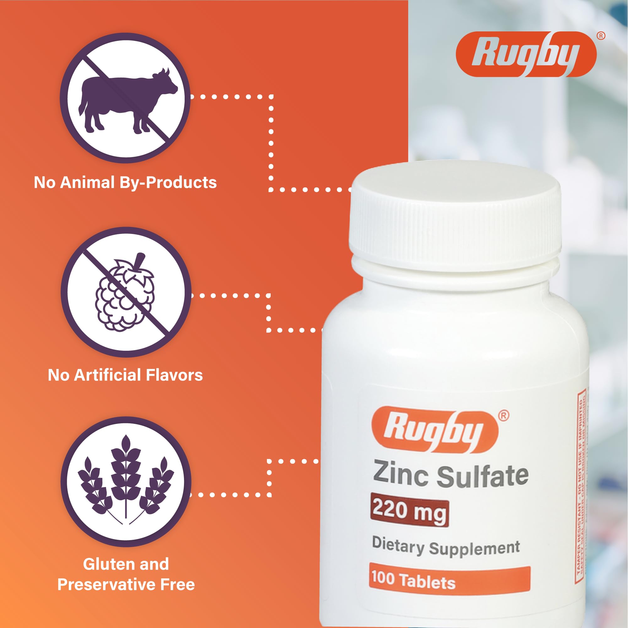 Front packaging of Rugby Zinc Sulfate dietary supplement