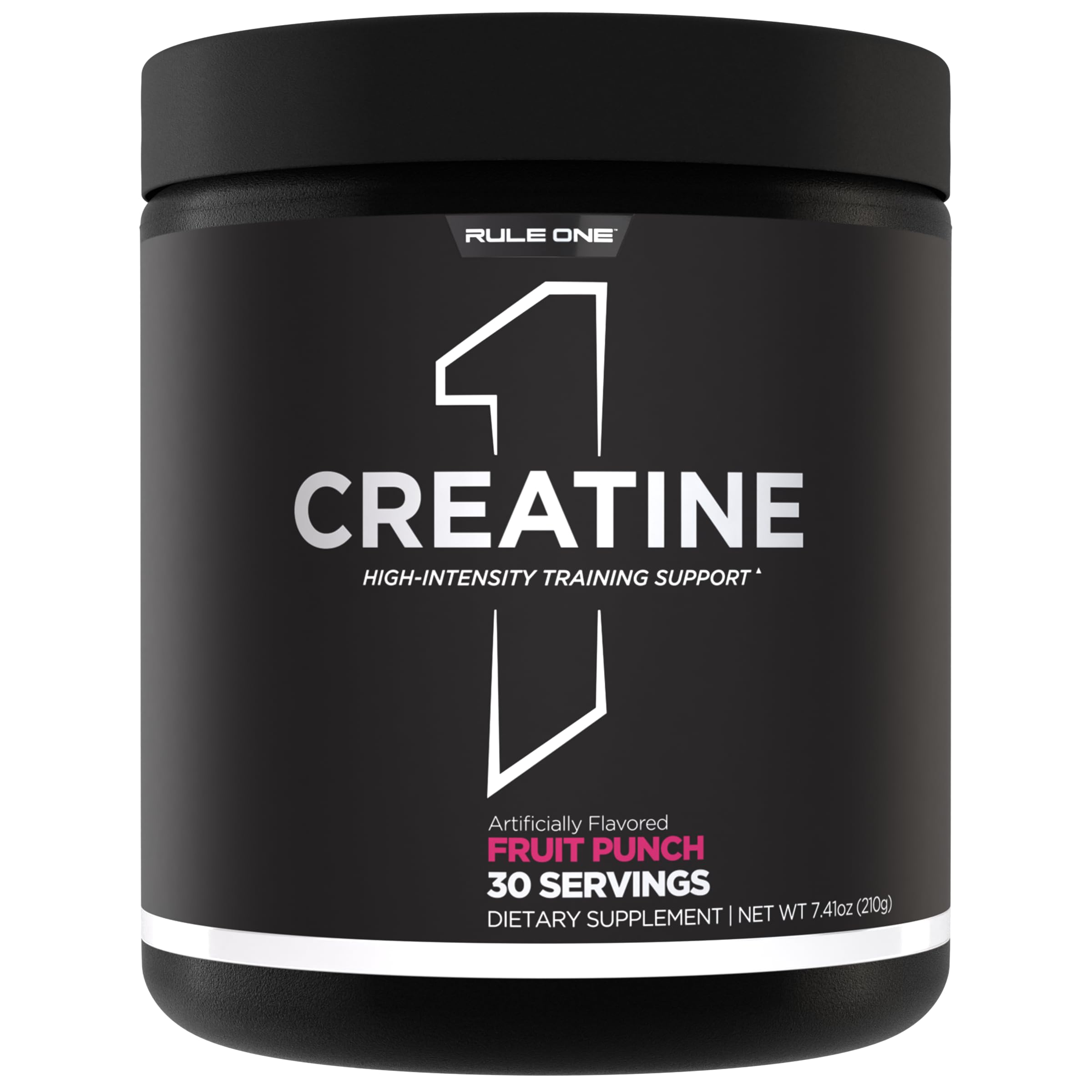 Rule 1 Creatine Powder Fruit Punch flavor bottle and label